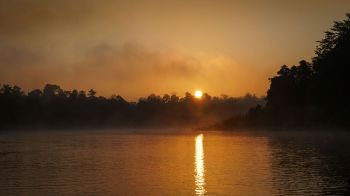 Sonnenaufgang am Kinabatangan River, Borneo